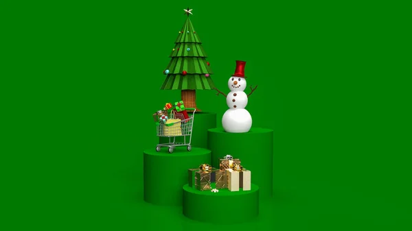 Albero Natale Pupazzo Neve Sul Tono Colore Verde Vacanze Concetto — Foto Stock