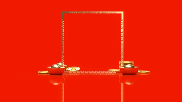 Китайское Золото Красном Фоне Празднования Нового Года Концепция Рендеринга — стоковое фото