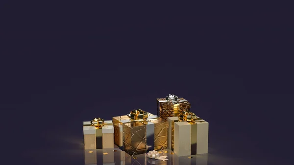 金色礼品盒 深色背景 用于庆祝或度假概念 — 图库照片