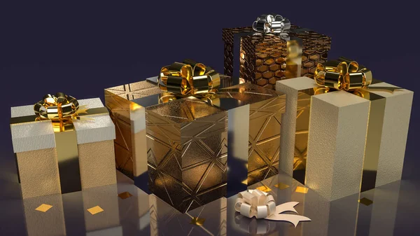 Gold Gift Box Dark Background Celebration Holiday Concept Rendering — Stock Photo, Image