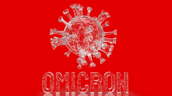 Virus Omicron Auf Rotem Hintergrund Für Covid Oder Medizinisches Konzept — Stockfoto