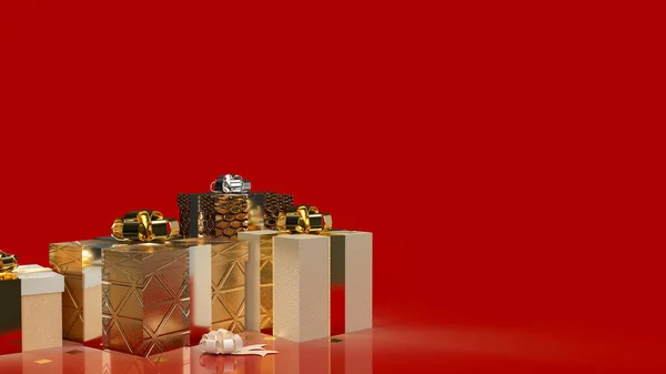Gold Gift Box Red Background Celebration Holiday Concept Rendering — Stock Photo, Image
