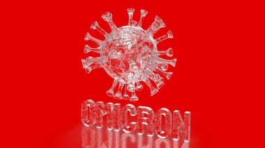 Omikron virüsü kırmızı arkaplan üzerinde covid 19 veya medikal konsept 3D görüntüleme