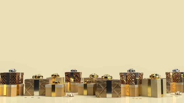 Kotak Hadiah Pada Latar Belakang Emas Untuk Perayaan Rendering — Stok Foto