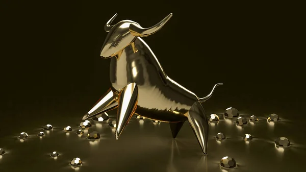 ビジネスコンセプトのための黒の背景に金の雄牛3Dレンダリング — ストック写真