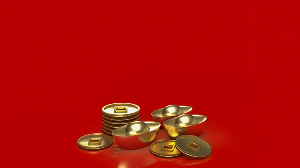 Dinero Oro Chino Sobre Fondo Rojo Para Negocios Vacaciones Concepto — Foto de Stock
