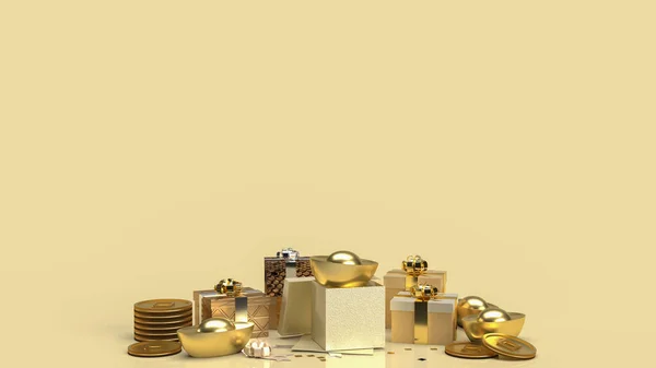 Chinese Gold Money Gift Box Gold Background Business Holiday Concept — 图库照片