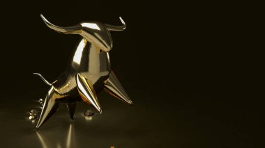 İş konsepti için siyah arkaplan üzerine altın boğa 3D görüntüleme