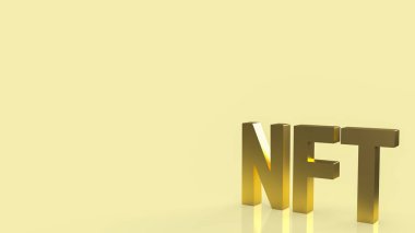 Altın arkaplan üzerine altın nft metin iş veya sanat konsepti 3d oluşturma