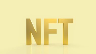 Altın arkaplan üzerine altın nft metin iş veya sanat konsepti 3d oluşturma