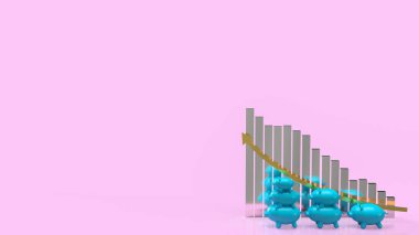 Tasarruf veya iş konsepti 3D oluşturma için mavi domuz kumbarası ve gümüş tablo