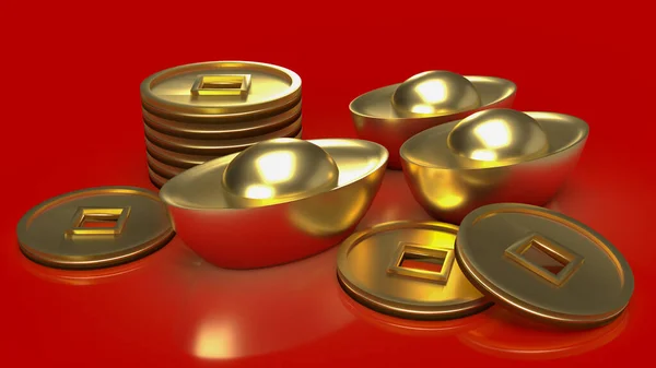 Chinese Gold Money Red Background Business Holiday Concept Rendering — Stock Photo, Image
