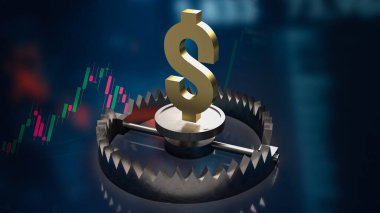 İş konsepti 3D yorumlaması için ayı kapanına altın dolar sembolü