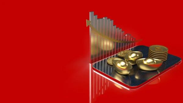 Čínské Zlato Tableta Červeném Pozadí Pro Obchodní Koncept Vykreslování — Stock fotografie