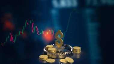 Ayı tuzağı üzerine altın dolar sembolü ve iş konsepti 3D görüntüleme madeni paralar