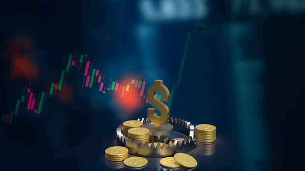 Gold Dollar Symbol Auf Bärenfalle Und Münzen Für Geschäftskonzept Rendering — Stockfoto