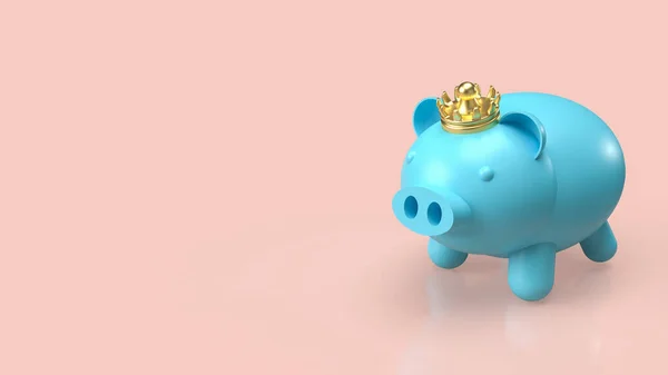 Blauwe Spaarvarken Bank Gouden Kroon Voor Sparen Business Concept Rendering — Stockfoto