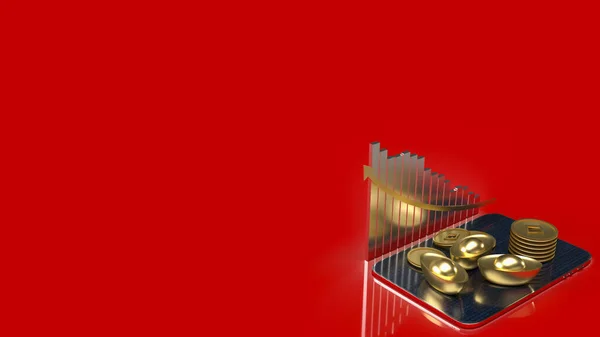 Oro Chino Tableta Sobre Fondo Rojo Para Concepto Negocio Renderizado — Foto de Stock