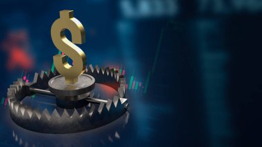 İş konsepti 3D yorumlaması için ayı kapanına altın dolar sembolü
