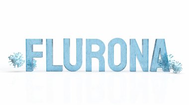 flurona word and virus on white background  for outbreaks or sci concept 3d rendering