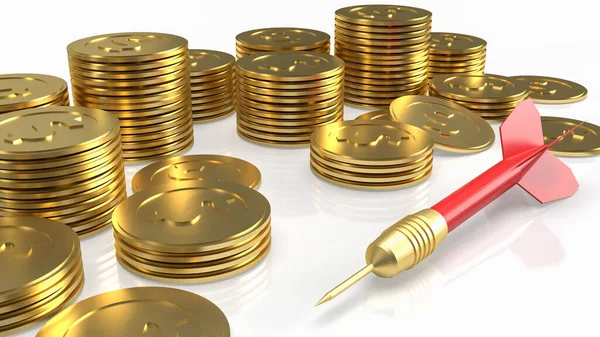 Darts Gouden Munten Witte Achtergrond Voor Business Concept Rendering — Stockfoto