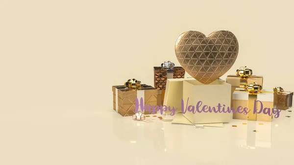 爱情或节日概念的金色礼盒3D渲染 — 图库照片