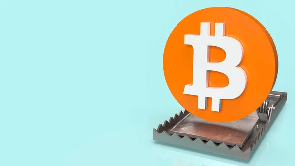 Bitcoin Symbol Och Fälla För Crypto Valuta Eller Affärsidé Rendering — Stockfoto