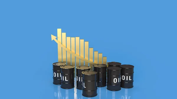 Zbiorniki Oleju Złoty Wykres Niebieskim Tle Renderowania — Zdjęcie stockowe
