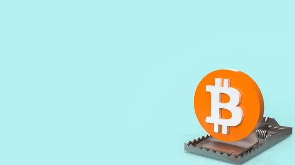 Bitcoin Symbol Och Fälla För Crypto Valuta Eller Affärsidé Rendering — Stockfoto
