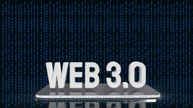 Teknoloji konsepti 3d oluşturma için iş arka planında tablet üzerine Web 3.0 beyaz metin