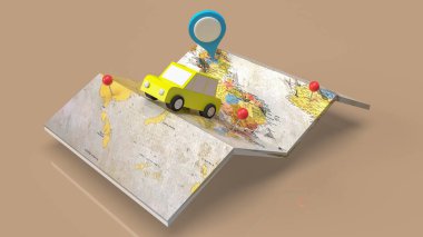 taksi ve kontrol noktası haritada seyahat veya uygulama konsepti 3D oluşturma