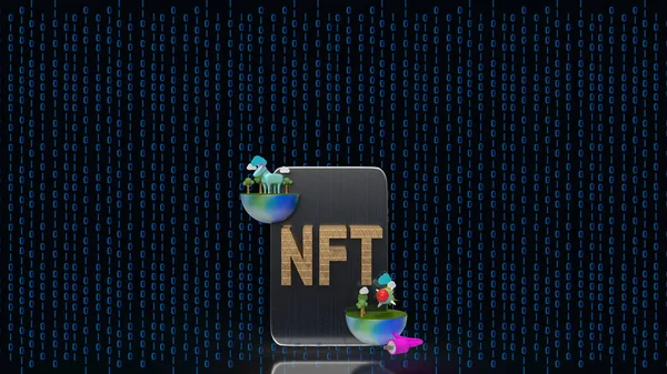 Oro Nft Texto Tableta Fondo Digital Renderizado —  Fotos de Stock