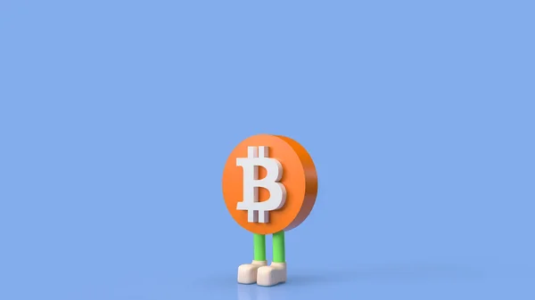 Bitcoin Personagem Símbolo Fundo Azul Para Negócios Tecnologia Conceito Renderização — Fotografia de Stock