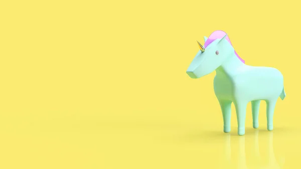 Unicornio Azul Sobre Fondo Amarillo Para Concepto Inicio Renderizado —  Fotos de Stock