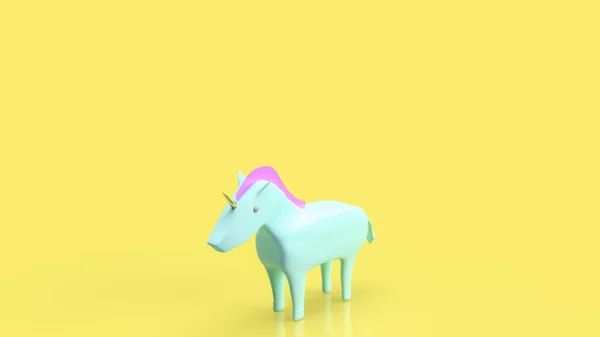 Unicornio Azul Sobre Fondo Amarillo Para Concepto Inicio Renderizado —  Fotos de Stock