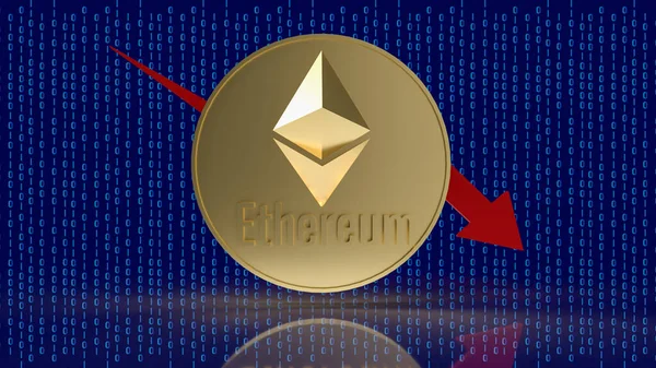 Ethereum Coin Red Arrow Chart Digital Background Rendering — Stock Photo, Image