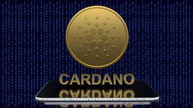 Cardano veya ada sikkeleri şifreleme para veya teknoloji kavramı 3D oluşturma