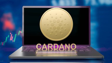 Cardano veya ada sikkeleri şifreleme para veya teknoloji kavramı 3D oluşturma
