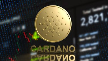 Cardano veya ada sikkeleri şifreleme para veya teknoloji kavramı 3D oluşturma