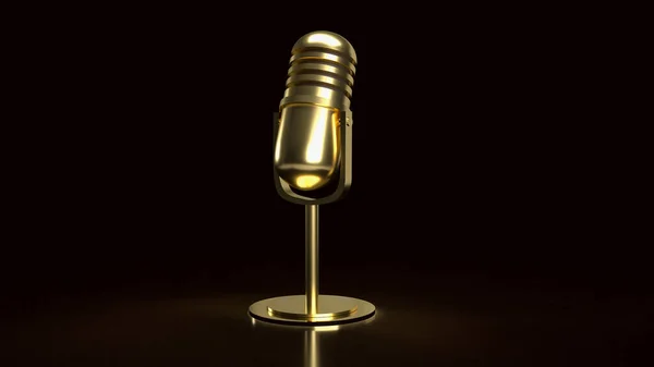 Micrófono Vintage Oro Para Podcast Concepto Música Renderizado — Foto de Stock