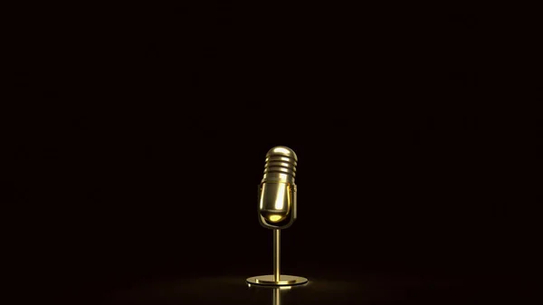 Micrófono Vintage Oro Para Podcast Concepto Música Renderizado — Foto de Stock