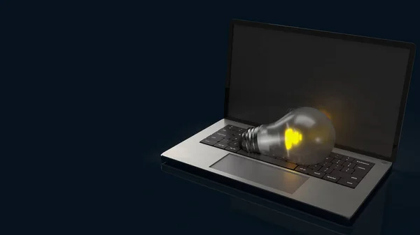 Ноутбук Лампочка Бизнес Творческой Концепции Рендеринга — стоковое фото