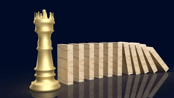 ビジネスコンセプトのための王のチェスと木のドミノ3Dレンダリング — ストック写真