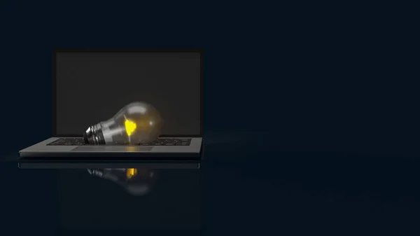 Ноутбук Лампочка Бізнесу Або Творчої Концепції Рендеринга — стокове фото
