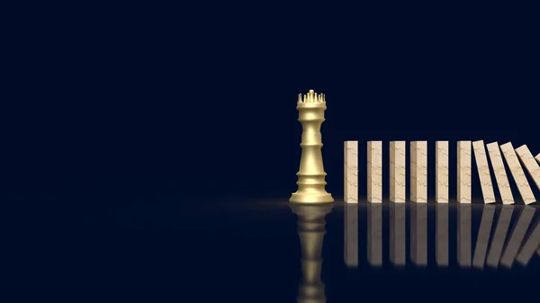 ビジネスコンセプトのための王のチェスと木のドミノ3Dレンダリング — ストック写真