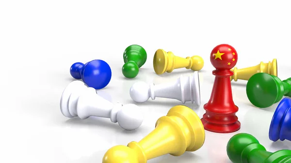 Κόκκινο Κινέζικο Σκάκι Και Πολύχρωμο Σκάκι Λευκό Φόντο Για Την — Φωτογραφία Αρχείου