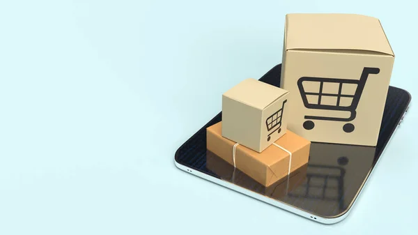 Shopping Box Auf Tablet Für Online Marktkonzept Rendering — Stockfoto