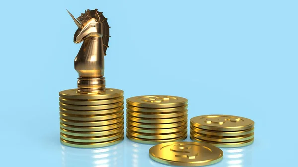 Monedas Oro Unicornio Para Puesta Marcha Concepto Negocio Renderizado — Foto de Stock