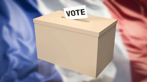 法国总统选举箱和投票卡3D渲染 — 图库照片