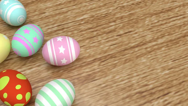 Easter Eggs Wood Table Holiday Concept Rendering — Stock Photo, Image